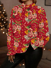 Elegancki, wygodny top w kwiaty z długim rękawem i dzwonkowatymi rękawami
