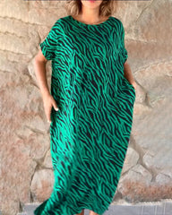 🥰 2024 nowa modna sukienka w panterkę z okrągłym dekoltem