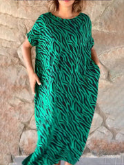 🥰 2024 nowa modna sukienka w panterkę z okrągłym dekoltem