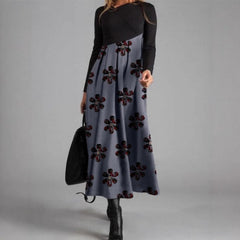 2025 Sukienka midi z nadrukiem i długim rękawem Temperament Slim Fit