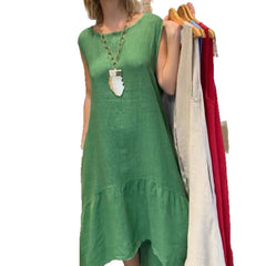 Sukienka z długim rękawem i okrągłym dekoltem, bawełniano-lniana, z kamizelką