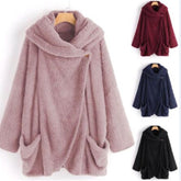 Pluszowa bluza kardigan z dużymi klapami i rękawami nietoperzowymi