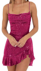 Piękna sukienka z cekinami, krzyżowana na plecach, bez rękawów