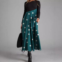 2025 Sukienka midi z nadrukiem i długim rękawem Temperament Slim Fit