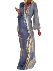 Plażowa sukienka maxi z dekoltem w kształcie litery V, podkreślająca talię