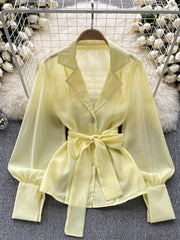 Koszula z długim rękawem i prześwitującym paskiem z klapami z 2025 roku