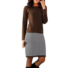 Jednolita, patchworkowa sukienka w pepitkę o dopasowanym kroju