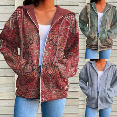 Damska wełniana kurtka z kapturem i zamkiem błyskawicznym