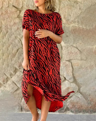 🥰 2024 nowa modna sukienka w panterkę z okrągłym dekoltem