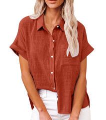 Damska luźna bluzka z krótkim rękawem i bawełnianym lnem