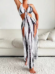 Dwuczęściowy strój kąpielowy wiązany na szyi w paski z detalami w postaci pierścieni