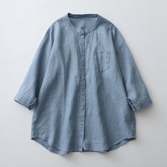 Damska koszula z krótkim rękawem, okrągłym dekoltem, wykonana z bawełny i lnu