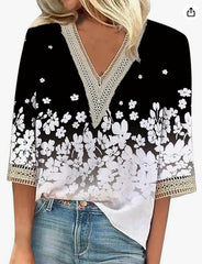 Maricela - Bluzka W Stylu Boho Z Kwiatowym Wzorem I Długimi Rękawami