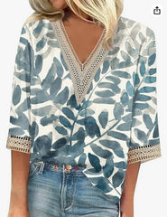 Maricela - Bluzka W Stylu Boho Z Kwiatowym Wzorem I Długimi Rękawami