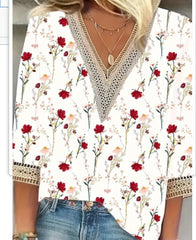Maricela - Bluzka W Stylu Boho Z Kwiatowym Wzorem I Długimi Rękawami