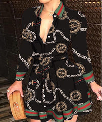 Damska malowana sukienka koszulowa na co dzień: stylowa spódnica pasująca do topu z długimi rękawami