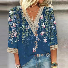 Maricela - Bluzka W Stylu Boho Z Kwiatowym Wzorem I Długimi Rękawami