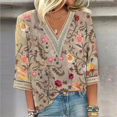 Maricela - Bluzka W Stylu Boho Z Kwiatowym Wzorem I Długimi Rękawami