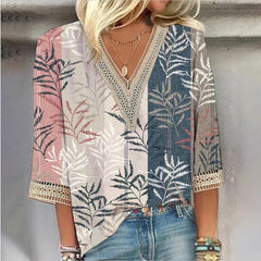 Maricela - Bluzka W Stylu Boho Z Kwiatowym Wzorem I Długimi Rękawami