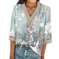 Maricela - Bluzka W Stylu Boho Z Kwiatowym Wzorem I Długimi Rękawami