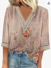 Maricela - Bluzka W Stylu Boho Z Kwiatowym Wzorem I Długimi Rękawami