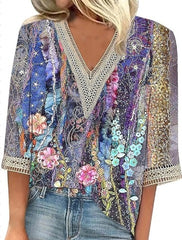 Maricela - Bluzka W Stylu Boho Z Kwiatowym Wzorem I Długimi Rękawami