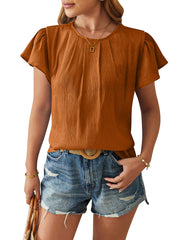 🦸♀️2024 Wiosna i lato, luźny top z błyszczącej, złotej tkaniny z płatkami i rękawami