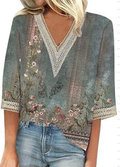 Maricela - Bluzka W Stylu Boho Z Kwiatowym Wzorem I Długimi Rękawami