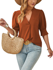 🍧2024 Wiosenno-letni jedwabny top z dekoltem w kształcie litery V i średnim rękawem