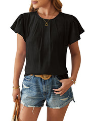 🦸♀️2024 Wiosna i lato, luźny top z błyszczącej, złotej tkaniny z płatkami i rękawami