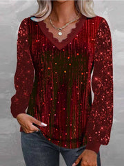 Damska koronkowa koszula z długim rękawem i dekoltem w kształcie litery V