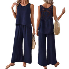 Komplet dwuczęściowy z koronką w jednolitym kolorze