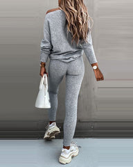 Zestaw 2-częściowych topów z długim rękawem i spodniami z wysokim stanem