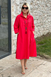 Damska sukienka z golfem i bawełny z podwójnymi kieszeniami, na co dzień