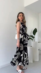 Damska sukienka bez rękawów ze ściągaczem i nieregularnym nadrukiem