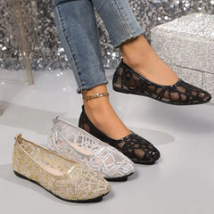 Elegancki koronkowy oddychający poślizg na sandałach ortopedycznych