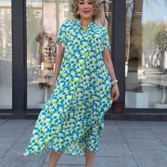 Luźna sukienka koszulowa damska z nadrukiem geometrycznym