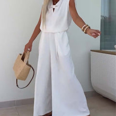 Bluzki z dekoltem w szpic i luźne spodnie 2-częściowy zestaw