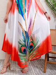 2025 Lato Nowy Drukowany Okrągły Dekolt Duży Rozmiar Długa Sukienka