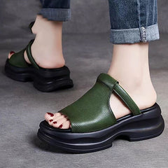 2025 nowe ręcznie robione sandały na koturnie z miękkim spodem i pyskiem ryby