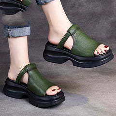 2025 nowe ręcznie robione sandały na koturnie z miękkim spodem i pyskiem ryby