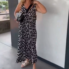 💖 Sukienka bez rękawów z nadrukiem i dekoltem w serek