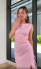 Modna damska letnia prosta sukienka bez rękawów z rozcięciem