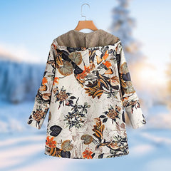 Damska zimowa kurtka polarowa z kapturem i nadrukiem