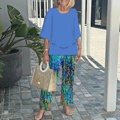🌸Damski casualowy zestaw spodni z okrągłym dekoltem i półrękawkiem z nadrukiem