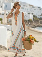 Damska sukienka Bohemia z bawełny i lnu