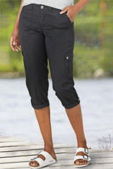 Spodnie cargo Capri ze średnim stanem i zakładkami na dole i wieloma kieszeniami