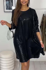 Damska codzienna błyszcząca sukienka z długim rękawem (bezpłatna wysyłka)