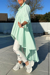 Damska plisowana nieregularna koszula z klapami, luźna i długa