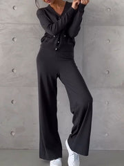 Damski garnitur z dzianinowymi spodniami w jednolitym kolorze